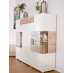 Comodă înaltă, 147,5 cm lățime, culoare alb-lucios/stejar  , 132 cm înălțime - imagine 2