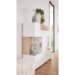 Comodă înaltă, 147,5 cm lățime, culoare alb-lucios/stejar  , 132 cm înălțime - imagine 3