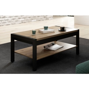 Masă de cafea cu raft, 120 cm lățime, culoare stejar/negru, 48 cm înălțime