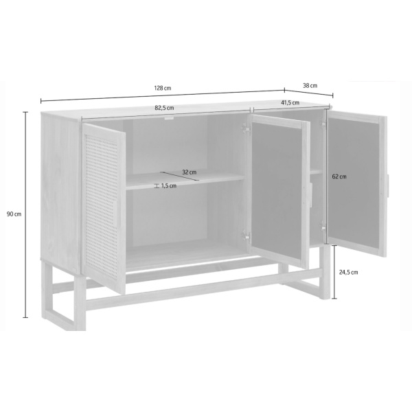 Bufet, 128 cm lățime, culoarea mierii, 90 cm înălțime - imagine 6