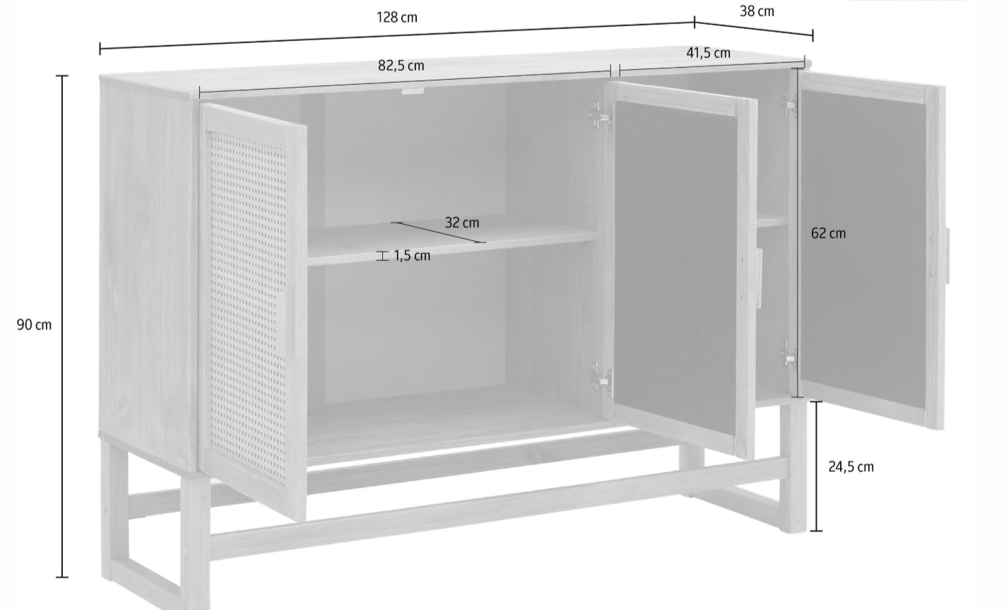 Screenshot 2025-10-23 104300 Bufet, 128 cm lățime, culoarea mierii, 90 cm înălțime - imagine 6