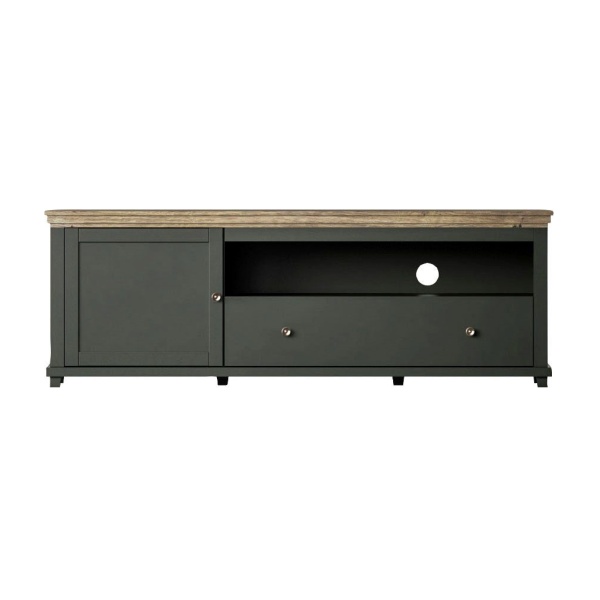 Comodă TV, 181 cm lățime, culoare verde-mentă/stejar, 61 cm înălțime - imagine 2