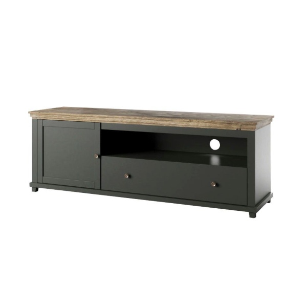 Comodă TV, 181 cm lățime, culoare verde-mentă/stejar, 61 cm înălțime - imagine 3