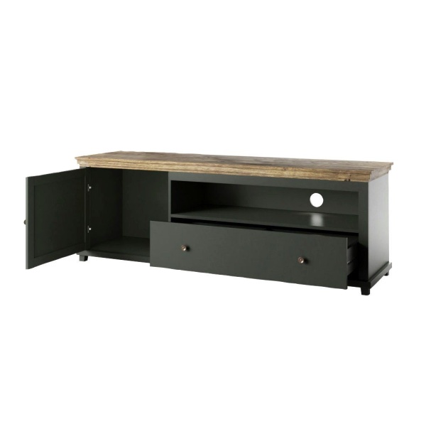 Comodă TV, 181 cm lățime, culoare verde-mentă/stejar, 61 cm înălțime - imagine 4