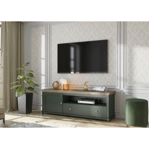 Comodă TV, 181 cm lățime, culoare verde-mentă/stejar, 61 cm înălțime
