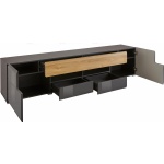 Comodă TV, 208 cm lățime, culoare antracit/stejar, 47 cm înălțime - imagine 4