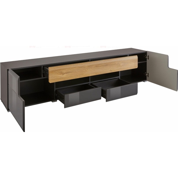 Comodă TV, 208 cm lățime, culoare antracit/stejar, 47 cm înălțime - imagine 4