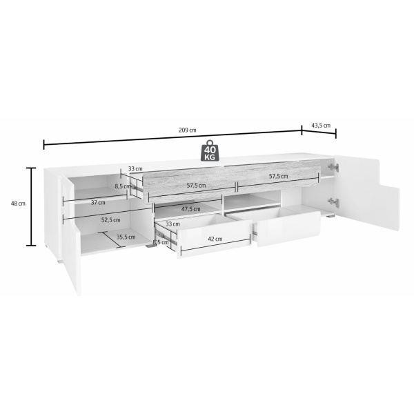 Comodă TV, 208 cm lățime, culoare antracit/stejar, 47 cm înălțime - imagine 9