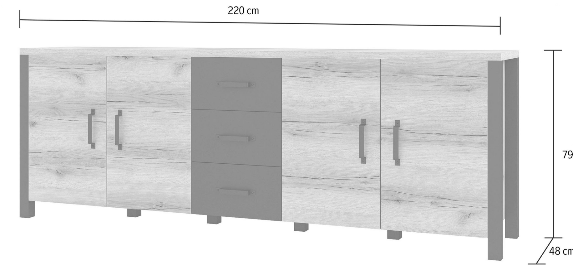Screenshot 2025-10-24 124212 Bufet, 220 cm lățime, culoare negru/stejar închis, 79 cm înălțime - imagine 5