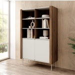 Bibliotecă Premium ~WOOD~ fronturi MDF, sistem push-to-open, margini cu detalii stejar, finisaj cashmere mat