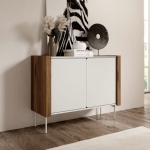 Comodă Premium ~WOOD~ fronturi MDF, sistem push-to-open, margini cu detalii stejar, finisaj cashmere mat