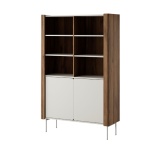 Bibliotecă Premium ~WOOD~ fronturi MDF, sistem push-to-open, margini cu detalii stejar, finisaj cashmere mat - imagine 3