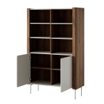 Bibliotecă Premium ~WOOD~ fronturi MDF, sistem push-to-open, margini cu detalii stejar, finisaj cashmere mat - imagine 4