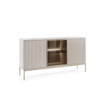 Comodă Premium ~Elysée~ fronturi MDF, sticlă fumurie, iluminare LED, sistem push-to-open, finisaj cashmere mat, picioare auriu satinat - imagine 3