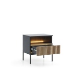 Noptieră Premium ~Elysée~ fronturi MDF, iluminare LED, sistem push-to-open, finisaj negru cu stejar, picioare negru mat - imagine 4