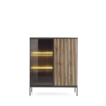 Vitrină Premium ~Elysée~ fronturi MDF, iluminare LED, sistem push-to-open, finisaj negru cu stejar, picioare negru mat - imagine 2