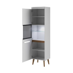 Vitirnă ~DOLOMITES~ fronturi MDF, iluminare LED, 53 cm lățime, finisaj alb lucios cu inserții de stejar, picioare din lemn masiv - imagine 2