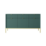 Comodă Premium ~Lusso~ 3 uși, 3 sertare, fronturi MDF canelate, finisaj verde smarald, detalii și picioare metalice aurii - imagine 2