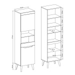 Vitirnă ~DOLOMITES~ fronturi MDF, iluminare LED, 53 cm lățime, finisaj stejar cu inserții negre, picioare din lemn masiv negre mat - imagine 2