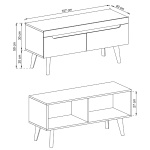 Comodă TV ~DOLOMITES~ fronturi MDF, 107 cm lățime, finisaj stejar cu inserții negre, picioare din lemn masiv negre mat - imagine 2