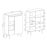 Vitrină living modernă 90 cm cu uși și rafturi, iluminare LED, MDF și PAL, alb lucios cu inserții stejar, picioare lemn masiv DOLOMITES - imagine 3