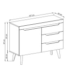 Comodă ~DOLOMITES~ fronturi MDF, 107 cm lățime, finisaj stejar cu inserții negre, picioare din lemn masiv negre mat - imagine 2