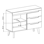 Comodă ~DOLOMITES~ fronturi MDF, 107 cm lățime, finisaj stejar cu inserții negre, picioare din lemn masiv negre mat - imagine 3