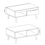 Măsuță de cafea ~DOLOMITES~ fronturi MDF, iluminare LED, 107 cm lățime, finisaj stejar cu inserții negre, picioare din lemn masiv negre mat - imagine 2