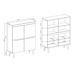 Comodă înaltă ~DOLOMITES~ fronturi MDF, 107 cm lățime, finisaj stejar cu inserții negre, picioare din lemn masiv negre mat - imagine 2