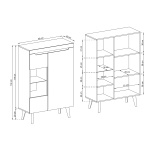 Vitirnă ~DOLOMITES~ fronturi MDF, iluminare LED, 90 cm lățime, finisaj stejar cu inserții negre, picioare din lemn masiv negre mat - imagine 2