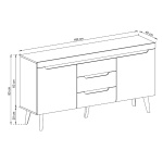 Comodă ~DOLOMITES~ fronturi MDF, 160 cm lățime, finisaj stejar cu inserții negre, picioare din lemn masiv negre mat - imagine 3