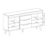 Comodă ~DOLOMITES~ fronturi MDF, 160 cm lățime, finisaj stejar cu inserții negre, picioare din lemn masiv negre mat - imagine 4