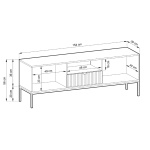Comodă TV Premium ~Lusso~ 1 sertar și 2 uși, fronturi MDF canelate, finisaj verde smarald, cadru și picioare metalice aurii - imagine 5