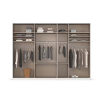 Dulap 315 cm lățime, 7 uși batante și 4 sertare, compartimentare premium cu 8 rafturi și 14 compartimente, culoare gri mătase, material PAL, 210 cm înălțime, design modern pentru dormitor - imagine 4