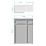 Dressing cu 2 uși glisante cu oglindă alb lucios, 137 cm lățime, 236 cm înălțime, compartimentare premium cu rafturi, design modern pentru dormitor - imagine 2