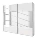 Dressing cu 2 uși glisante cu oglindă alb lucios, 137 cm lățime, 236 cm înălțime, compartimentare premium cu rafturi, design modern pentru dormitor - imagine 3