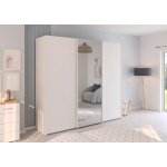 Dressing 271 cm lățime, 3 uși glisante cu oglindă, culoare alb alpin, 223 cm înălțime, compartimentare premium cu 9 compartimente și 6 rafturi, ideal pentru dormitor