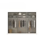 Dressing 271 cm lățime, 3 uși glisante cu fronturi din sticlă și oglindă centrală, culoare alb alpin, 223 cm înălțime, compartimentare premium cu 9 compartimente și 6 rafturi - imagine 2