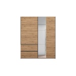 Dressing cu 2 uși glisante cu oglindă, culoare stejar artizanal, 175 cm lățime, 210 cm înălțime, 2 sertare și compartimentare premium pentru dormitor - imagine 2