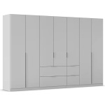 Dulap 315 cm lățime, 7 uși batante și 4 sertare, compartimentare premium cu 8 rafturi și 14 compartimente, culoare gri mătase, material PAL, 210 cm înălțime, design modern pentru dormitor - imagine 2