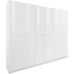Dulap 271 cm lățime, 6 uși batante, compartimentare premium cu 11 rafturi, culoare alb lucios, material PAL, 229 cm înălțime, design modern pentru dormitor - imagine 2