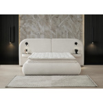 Pat Boxspring ELYSIA cu lada de depozitare, structura metalica, saltea premium cu topper integrat, LED-uri și noptiere incluse cu sticlă securizată - imagine 2