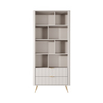 Bibliotecă living modernă 193 cm cu rafturi și spații de depozitare, MDF și PAL, finisaj beige, picioare metalice SERENA - imagine 2