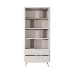 Bibliotecă living modernă 193 cm cu rafturi și spații de depozitare, MDF și PAL, finisaj beige, picioare metalice SERENA - imagine 3