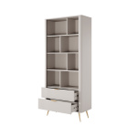 Bibliotecă living modernă 193 cm cu rafturi și spații de depozitare, MDF și PAL, finisaj beige, picioare metalice SERENA - imagine 4
