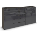 Comodă living modernă 200 cm cu 3 uși și 5 sertare, fronturi din sticlă, compartimentare premium, PAL, culoare grafit - imagine 2