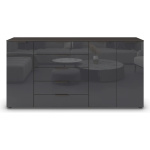 Comodă living modernă 200 cm cu 3 uși și 5 sertare, fronturi din sticlă, compartimentare premium, PAL, culoare grafit - imagine 3