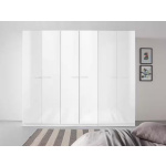 Dulap 271 cm lățime, 6 uși batante, compartimentare premium cu 11 rafturi, culoare alb lucios, material PAL, 229 cm înălțime, design modern pentru dormitor