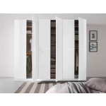 Dulap 271 cm lățime, 6 uși batante, compartimentare premium cu 11 rafturi, culoare alb lucios, material PAL, 229 cm înălțime, design modern pentru dormitor - imagine 3