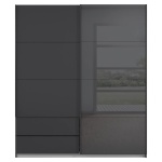 Dressing cu 2 uși glisante cu oglindă gri metalic, 175 cm lățime, 210 cm înălțime, 2 sertare și compartimentare premium, design modern pentru dormitor - imagine 2